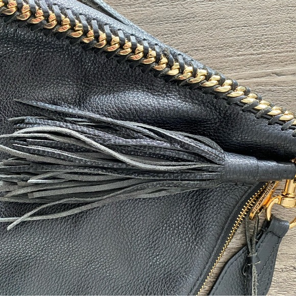 Authentic Rebecca Minkoff Black Leather Hobo Bag with Gold Chain Detail - Picture 6 of 11